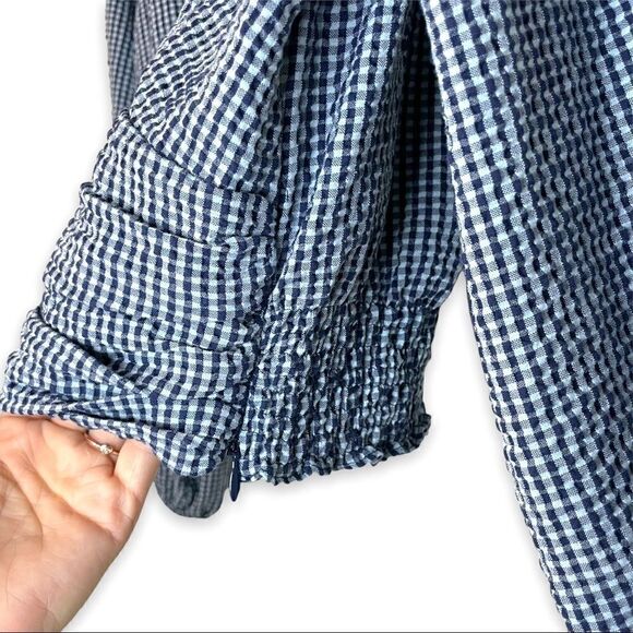 Zara Gingham V Neck Pleated Top - Picture 5 of 9